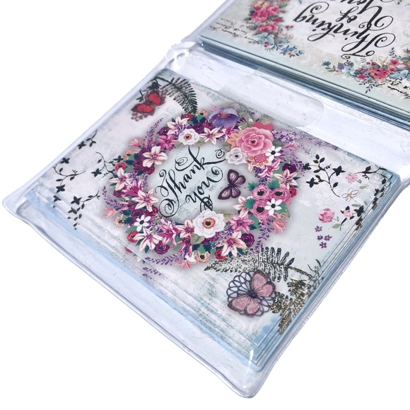 Punch Studio Floral Wreath Thank You Note Cards In TriFold Vinyl Sleeve (61609) - Picture 4 of 6